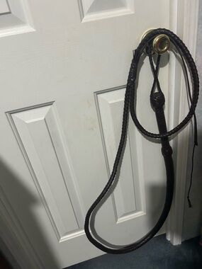 Leather Braided Bull Whip Handle brown western ranch